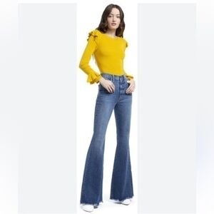 Topshop Yellow Ruffle Trim Crewneck Sweater Long Sleeve Size 2